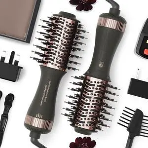Travel Dual Voltage Blow Hair Dryer Brush 4-IN-1 Portable Mini Hot Air Dryer Straightener & Curler Brush, Titanium 2-Inch Blowout Styler Volumizer Tool, 110/240V US/EU/UK Plug for International Travel Travel Dual Voltage Blow Hair Dryer Brush 4-IN-1 Portable Mini Hot Air Dryer Straightener & Curler Brush, Titanium 2-Inch Blowout Styler Volumizer Tool, 110/240V US/EU/UK Plug for International Travel