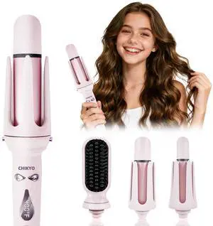 3 in 1 Multifunctional Hot Tool, Automatic Curling Irons with 2 Ceramic Barrel(1", 1.25") & Hair Straightener Brush, Hair Curler & Straightening Comb, Colored Pink 3 in 1 Multifunctional Hot Tool, Automatic Curling Irons with 2 Ceramic Barrel(1", 1.25") & Hair Straightener Brush, Hair Curler & Straightening Comb, Colored Pink