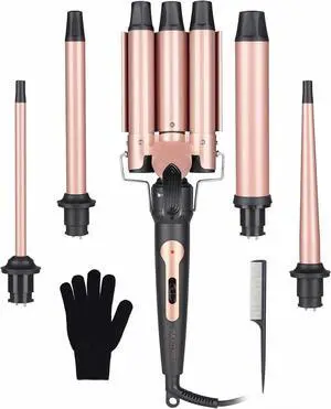 Wand Curling Iron Hair Crimper Tool, Pro Large 3 Barrels (0.35" - 1.25" Ceramic Barrel) Hair Wand Curler for Women Beach Waves Instant Heat Multi-Size Hair Waver 5-in-1 Curling Wand Set Wand Curling Iron Hair Crimper Tool, Pro Large 3 Barrels (0.35" - 1.25" Ceramic Barrel) Hair Wand Curler for Women Beach Waves Instant Heat Multi-Size Hair Waver 5-in-1 Curling Wand Set