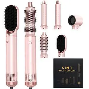 5-in-1 Hair Styler, Blow Dryer Brush & Auto-Wrap Air Curler, Pink 5-in-1 Hair Styler, Blow Dryer Brush & Auto-Wrap Air Curler, Pink