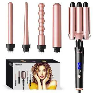5 in 1 Curling Wand Set with Temperature Display, Curling Iron Set with 5 Interchangeable Ceramic Curling Wands, Instant Heat Up, Suitable for All Hair Types (Rose Gold) 5 in 1 Curling Wand Set with Temperature Display, Curling Iron Set with 5 Interchangeable Ceramic Curling Wands, Instant Heat Up, Suitable for All Hair Types (Rose Gold)