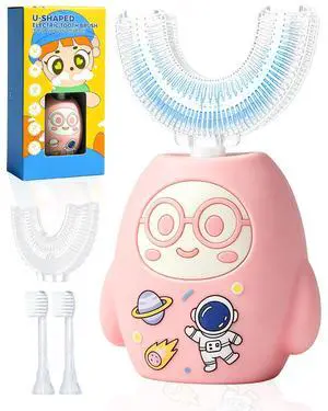 Kids U Shaped Electric Toothbrush, 360 Degree Full Mouth Sonic Toothbrush with 4 Brush Heads, IPX7 Waterproof 3 Modes Cleaning Cartoon Design (2-12 Age, Pink) Kids U Shaped Electric Toothbrush, 360 Degree Full Mouth Sonic Toothbrush with 4 Brush Heads, IPX7 Waterproof 3 Modes Cleaning Cartoon Design (2-12 Age, Pink)