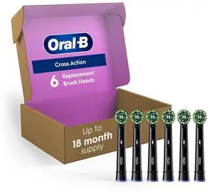 Cross Action Replacement Brush Heads for an Oral-B Electric Toothbrush, Pack of 6, Black Cross Action Replacement Brush Heads for an Oral-B Electric Toothbrush, Pack of 6, Black