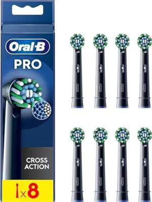 Pro Cross Action Electric Toothbrush Head, X-Shape and Angled Bristles for Deeper Plaque Removal, Pack of 8 Toothbrush Heads, Black Pro Cross Action Electric Toothbrush Head, X-Shape and Angled Bristles for Deeper Plaque Removal, Pack of 8 Toothbrush Heads, Black