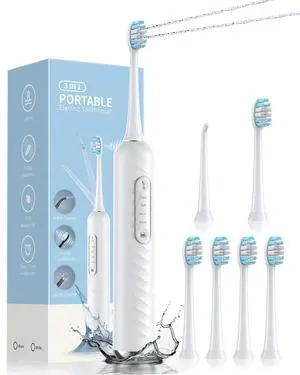 Electric Toothbrush with Water Flosser - 2 in 1 Teeth Cleaning Kit, Electric Toothbrush and flosser Combo with 3 Cleaning Modes, Portable Water flosser Design for Home & Travel (White) Electric Toothbrush with Water Flosser - 2 in 1 Teeth Cleaning Kit, Electric Toothbrush and flosser Combo with 3 Cleaning Modes, Portable Water flosser Design for Home & Travel (White)