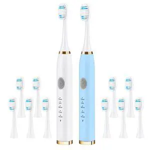 2 Pack Electric Toothbrush for Adults and Kids, Travel Toothbrush Includes 10 Replacement Toothbrush Heads, 5 Modes with 2 MIN Smart Timer (Blue White) 2 Pack Electric Toothbrush for Adults and Kids, Travel Toothbrush Includes 10 Replacement Toothbrush Heads, 5 Modes with 2 MIN Smart Timer (Blue White)