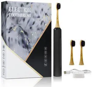 Sonic Electric Toothbrush with Bamboo Heads, Black Sonic Electric Toothbrush with Bamboo Heads, Black