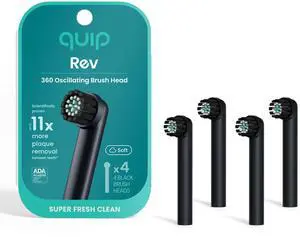 Rev Oscillating Electric Toothbrush Heads - 4 Pack - Verified quip Brush Head Refills for Oscillating Toothbrushes - Soft Bristles, Dual-Length, Compact - Last 3 Months Each - Black Rev Oscillating Electric Toothbrush Heads - 4 Pack - Verified quip Brush Head Refills for Oscillating Toothbrushes - Soft Bristles, Dual-Length, Compact - Last 3 Months Each - Black