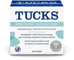 Medicated Cooling Pads, 100 Count Hemorrhoid Pads with Witch Hazel, Cleanses Sensitive Areas, Protects from Irritation, Hemorrhoid Treatment, Medicated Pads by Hospitals Medicated Cooling Pads, 100 Count Hemorrhoid Pads with Witch Hazel, Cleanses Sensitive Areas, Protects from Irritation, Hemorrhoid Treatment, Medicated Pads by Hospitals