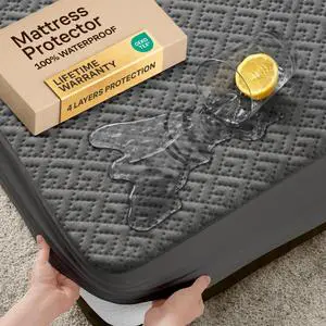 100% Waterproof Full Mattress Protector - 360 Pad Protection Against Spills, Stains & Accidents for Parents & Pet Owners - Noiseless & Cooling Viscose Made from Bamboo (Grey) 100% Waterproof Full Mattress Protector - 360 Pad Protection Against Spills, Stains & Accidents for Parents & Pet Owners - Noiseless & Cooling Viscose Made from Bamboo (Grey)