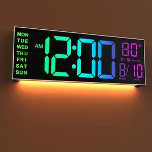 16" Large Digital Wall Mount Clock, Count Down Timer, Alarm, Big LED, 8 RGB Color, DST, Temperature for Living Room Classroom Desk, Xmas, Birthday Gift for Senior Mom Dad (White Shell, 16 inches) 16" Large Digital Wall Mount Clock, Count Down Timer, Alarm, Big LED, 8 RGB Color, DST, Temperature for Living Room Classroom Desk, Xmas, Birthday Gift for Senior Mom Dad (White Shell, 16 inches)