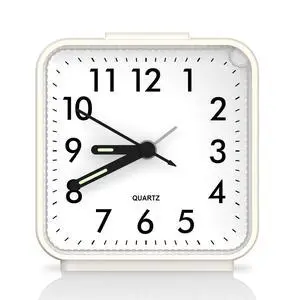 Analog Alarm Clocks, Non Ticking Table Clock with Luminous Hand & Large Display, Battery Powered Silent Bedside Alarm Clock with Night Light Function & Snooze, for Bedroom, Office (White) Analog Alarm Clocks, Non Ticking Table Clock with Luminous Hand & Large Display, Battery Powered Silent Bedside Alarm Clock with Night Light Function & Snooze, for Bedroom, Office (White)