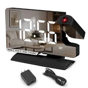 Projection Clock,Alarm Clocks for Bedrooms,7.3" Mirror Bedside Clock with 180°Rotating Projector,6 Brightness Adjust,Dual Alarm with 3 Mode,Date,DST,Charging Port,5 Levels Volume for Home Projection Clock,Alarm Clocks for Bedrooms,7.3" Mirror Bedside Clock with 180°Rotating Projector,6 Brightness Adjust,Dual Alarm with 3 Mode,Date,DST,Charging Port,5 Levels Volume for Home