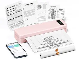 Small Wireless Inkless Portable Thermal Printer, Support 8.5" X 11", Pink Small Wireless Inkless Portable Thermal Printer, Support 8.5" X 11", Pink