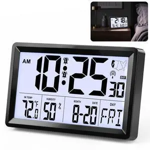Atomic Clock Alarm Clock with 5s Backlight, 8.7 Battery Powered Clock Auto DST Self-Setting, Digital Wall Clock with Indoor Temperature Humidity, Snooze for Bedroom Office Atomic Clock Alarm Clock with 5s Backlight, 8.7 Battery Powered Clock Auto DST Self-Setting, Digital Wall Clock with Indoor Temperature Humidity, Snooze for Bedroom Office