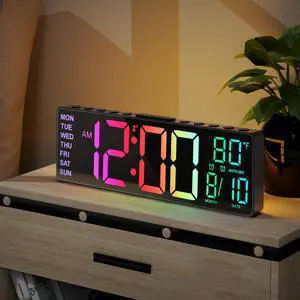 10.5'' Large Digital Alarm Clock with Big LED Number, Remote Control, RGB Colors,Timer, Dual Alarm, Temperature for Back to School Classroom, Bedroom, Living Room, Gift for Senior Student Teacher 10.5'' Large Digital Alarm Clock with Big LED Number, Remote Control, RGB Colors,Timer, Dual Alarm, Temperature for Back to School Classroom, Bedroom, Living Room, Gift for Senior Student Teacher