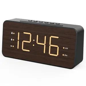 Wooden Digital Alarm Clock for Bedroom, Large Display, Black Wooden Digital Alarm Clock for Bedroom, Large Display, Black