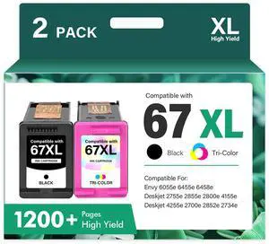 67XL 67 XL 2800e 2855e Ink Cartridges Black/Color Combo Pack for HP Printer 67XL 67 XL 2800e 2855e Ink Cartridges Black/Color Combo Pack for HP Printer