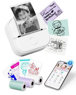 Mini Printer T02 Thermal Sticker Printer with 3 Rolls Paper Mini Printer T02 Thermal Sticker Printer with 3 Rolls Paper