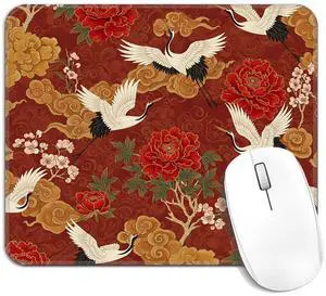 Red Floral Japanese Crane Mouse Pad, Vintage Asian Oriental Traditional Red Peony Square Mousepad Mouse Mat with Anti-Slip Rubber Base for Computer Laptop Home Office Desk, 9.5x7.9 in Red Floral Japanese Crane Mouse Pad, Vintage Asian Oriental Traditional Red Peony Square Mousepad Mouse Mat with Anti-Slip Rubber Base for Computer Laptop Home Office Desk, 9.5x7.9 in
