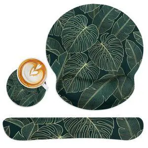 Ergonomic Mouse Pad Set with Wrist Rest, Green Palm Leaves Ergonomic Mouse Pad Set with Wrist Rest, Green Palm Leaves