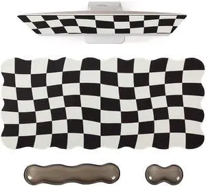 Black Checkered Mouse Pad Set,Scalloped XXL Desk Mat Set Black Checkered Mouse Pad Set,Scalloped XXL Desk Mat Set