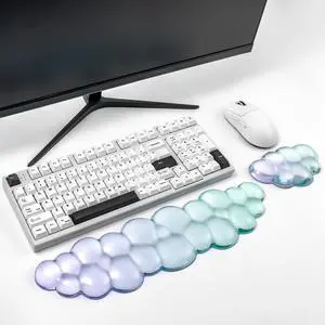 Gel Keyboard and Mouse Wrist Rest Set Clear Cloud Wrist Rest for Computer Keyboard 60%/68%/75%, Comfort & Support for Typing and Gaming(Purple Green) Gel Keyboard and Mouse Wrist Rest Set Clear Cloud Wrist Rest for Computer Keyboard 60%/68%/75%, Comfort & Support for Typing and Gaming(Purple Green)
