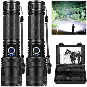 99000 Rechargeable Flashlights High Lumens - 2 Pack, Super Bright LED Flash Light with Adjustable Focus, 5 Light Modes & IPX7 Waterproof for Camping, Outdoor and Home 99000 Rechargeable Flashlights High Lumens - 2 Pack, Super Bright LED Flash Light with Adjustable Focus, 5 Light Modes & IPX7 Waterproof for Camping, Outdoor and Home