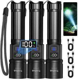 Rechargeable Flashlights 3 Pack, Super Bright High Lumens Flash Light, 5 Modes Zoomable Linternas with LCD Digital Display, Powerful Handheld LED Flashlights for Home Emergencies Camping Rechargeable Flashlights 3 Pack, Super Bright High Lumens Flash Light, 5 Modes Zoomable Linternas with LCD Digital Display, Powerful Handheld LED Flashlights for Home Emergencies Camping