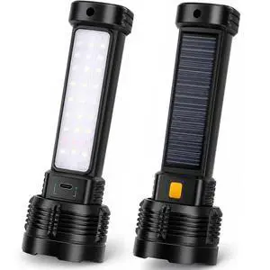 LED Rechargeable Solar Flashlight, Super Bright High Lumens Flash Light, 4 Modes with COB Side Light, Step-Dimming, USB-C & Solar Charging, Perfect for Camping, Hiking, and Power Outages - 2 Pack LED Rechargeable Solar Flashlight, Super Bright High Lumens Flash Light, 4 Modes with COB Side Light, Step-Dimming, USB-C & Solar Charging, Perfect for Camping, Hiking, and Power Outages - 2 Pack