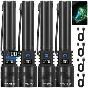 4Pack Rechargeable LED Flashlight 9000LM Zoomable with LCD Display 4Pack Rechargeable LED Flashlight 9000LM Zoomable with LCD Display