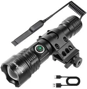 Tactical Flashlight Type-C USB Rechargeable 6000 lumens Zoomable LED Waterproof flashlights with Pressure Switch Picatinny Rial Light Tactical Flashlight Type-C USB Rechargeable 6000 lumens Zoomable LED Waterproof flashlights with Pressure Switch Picatinny Rial Light
