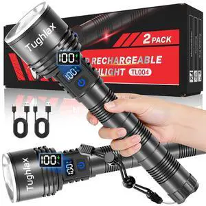 High Lumens Rechargeable LED Flashlights 2Pack, Super Bright Zoomable Powerful Flashlight with LCD Digital Display, 5 Modes Long Range Tactical Flash Lights for Home Emergency Camping Hunting High Lumens Rechargeable LED Flashlights 2Pack, Super Bright Zoomable Powerful Flashlight with LCD Digital Display, 5 Modes Long Range Tactical Flash Lights for Home Emergency Camping Hunting