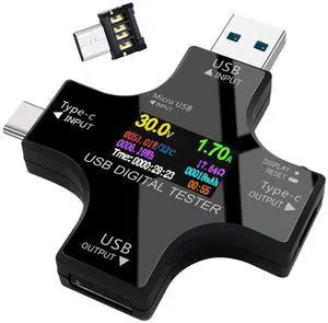 USB Tester Type C Meter - USB Digital Multimeter Amperage Power Capacity Reader & USB C Current Voltmeter & Voltage Monitor Tester & Amp Amperage Charging USB Detector Checker DC 0-30V/0-6.5A USB Tester Type C Meter - USB Digital Multimeter Amperage Power Capacity Reader & USB C Current Voltmeter & Voltage Monitor Tester & Amp Amperage Charging USB Detector Checker DC 0-30V/0-6.5A