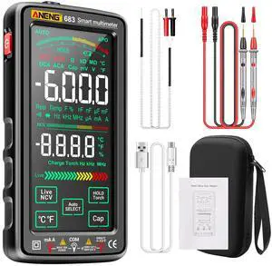 Smart Multimeter, Smart Digital multimeter Tester with Touch Screen 6000 Counts Auto Ranging Rechargeable multimeter A Reverse Display NCV Tester with Flashlight for Electricians,DIY (Black) Smart Multimeter, Smart Digital multimeter Tester with Touch Screen 6000 Counts Auto Ranging Rechargeable multimeter A Reverse Display NCV Tester with Flashlight for Electricians,DIY (Black)