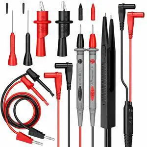Professional Multimeter Test Leads Kit 1000V 10A CAT III/IV Includes Replaceable Gold-Plated Sharp Needle Probes, Alligator Clips, and Banana Plug Extension Cables for Electrical Testing Professional Multimeter Test Leads Kit 1000V 10A CAT III/IV Includes Replaceable Gold-Plated Sharp Needle Probes, Alligator Clips, and Banana Plug Extension Cables for Electrical Testing