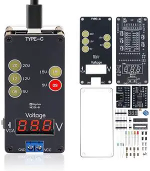 USB Voltage Tester Soldering Project, ICSTATION Type C Fast Charging Voltage Meter Solder Practice Kit with Color LED Lights and Display Adjustable Output Voltage for Soldering Learning Voltmeter Tool USB Voltage Tester Soldering Project, ICSTATION Type C Fast Charging Voltage Meter Solder Practice Kit with Color LED Lights and Display Adjustable Output Voltage for Soldering Learning Voltmeter Tool