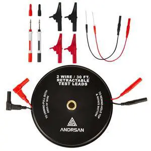2 Wire 30 ft Retractable Test Leads with 4 mm Banana Plugs, 18 AWG Multimeter Test Leads with 4 Alligator Clips, 2 Test Probes and 2 Wire Piercing Probes, Test Lead Kit for Testing Electrical Circuits 2 Wire 30 ft Retractable Test Leads with 4 mm Banana Plugs, 18 AWG Multimeter Test Leads with 4 Alligator Clips, 2 Test Probes and 2 Wire Piercing Probes, Test Lead Kit for Testing Electrical Circuits
