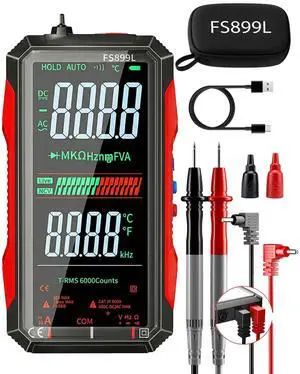 Rechargeable Digital Multimeter 6000 Counts True RMS Smart Tester with 5-Inch Screen, Auto-Range, NCV Detection, Capacitance & Temperature for Home Automotive Industrial Electrical Repairs (Red) Rechargeable Digital Multimeter 6000 Counts True RMS Smart Tester with 5-Inch Screen, Auto-Range, NCV Detection, Capacitance & Temperature for Home Automotive Industrial Electrical Repairs (Red)