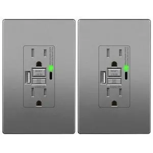 GFCI USB Outlet 15Amp, 4.2A USB A&C, ETL Listed, Space Gray, 2-Pack GFCI USB Outlet 15Amp, 4.2A USB A&C, ETL Listed, Space Gray, 2-Pack