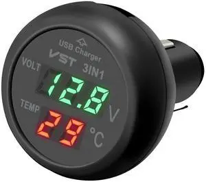 3 in 1 Car Voltmeter,USB Charger Adapter Auto Cigarette Lighter Plug Voltage Meter Vehicle Temperature Gauge Battery Tester Monitor with LCD Digital Display for 12V/24V Trucks, SUVs, Buses 3 in 1 Car Voltmeter,USB Charger Adapter Auto Cigarette Lighter Plug Voltage Meter Vehicle Temperature Gauge Battery Tester Monitor with LCD Digital Display for 12V/24V Trucks, SUVs, Buses