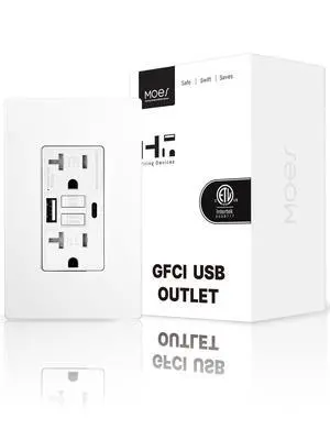 20 Amp GFCI USB Outlet with Type C & A, Tamper Resistant 20 Amp GFCI USB Outlet with Type C & A, Tamper Resistant