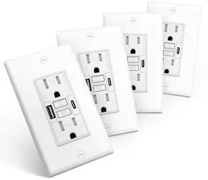 4 Pack 15A GFCI Outlet with USB A&C Ports, Self-Test TR ETL Listed 4 Pack 15A GFCI Outlet with USB A&C Ports, Self-Test TR ETL Listed