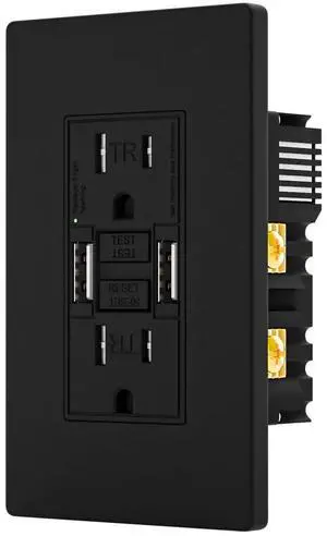 15 Amp GFCI Outlet with Dual USB-A Ports, Self-Test GFCI Electrical Outlet, Tamper-Resistant GFCI Outlet, Screwless Wall Plate Included, ETL Listed, Black,1-Pack 15 Amp GFCI Outlet with Dual USB-A Ports, Self-Test GFCI Electrical Outlet, Tamper-Resistant GFCI Outlet, Screwless Wall Plate Included, ETL Listed, Black,1-Pack