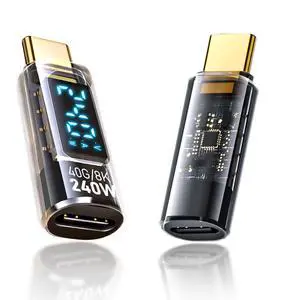 USB C Extension Adapter, 2Pack 40Gbps Transparent USB C Converter Power Meter Tester with LED Digital Display,PD 240W USB Type C Male to Female Adapter Connector for iPhone 15/16 Series USB C Extension Adapter, 2Pack 40Gbps Transparent USB C Converter Power Meter Tester with LED Digital Display,PD 240W USB Type C Male to Female Adapter Connector for iPhone 15/16 Series
