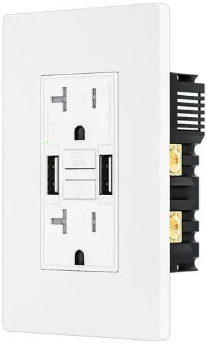 20 Amp GFCI Outlet with Dual USB-A Ports, Self-Test GFCI Electrical Outlet, Tamper-Resistant GFCI Outlet, Screwless Wall Plate Included, ETL Listed, White, 1 Pack 20 Amp GFCI Outlet with Dual USB-A Ports, Self-Test GFCI Electrical Outlet, Tamper-Resistant GFCI Outlet, Screwless Wall Plate Included, ETL Listed, White, 1 Pack