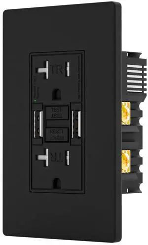 20 Amp GFCI Outlet with Dual USB-A Ports, Self-Test GFCI Electrical Outlet, Tamper-Resistant GFCI Outlet, Screwless Wall Plate Included, ETL Listed, Black,1-Pack 20 Amp GFCI Outlet with Dual USB-A Ports, Self-Test GFCI Electrical Outlet, Tamper-Resistant GFCI Outlet, Screwless Wall Plate Included, ETL Listed, Black,1-Pack