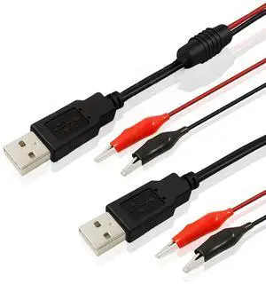 Alligator Clips to USB Male Test Lead Adapter 18AWG Red Black Wire Maximum 10A Current 12 Inches Alligator Clips USB Test Lead (Pack of 2) Alligator Clips to USB Male Test Lead Adapter 18AWG Red Black Wire Maximum 10A Current 12 Inches Alligator Clips USB Test Lead (Pack of 2)