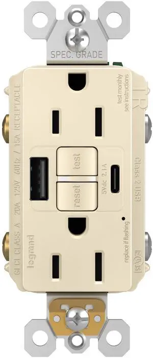 Radiant 15 Amp TR GFCI Outlet USB Type A/C Light Almond 1 Pack Radiant 15 Amp TR GFCI Outlet USB Type A/C Light Almond 1 Pack