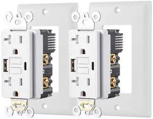 20 Amp Self-Test GFCI Outlet Combination with USB Type A & Type-C 20 Amp Self-Test GFCI Outlet Combination with USB Type A & Type-C